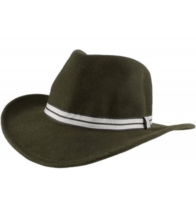 Fedoras Men's Women's Unisex 100% Wool Large Up Brim Fedora with Ribbon Trim - Olive - CO11OELUYH7 $25.89