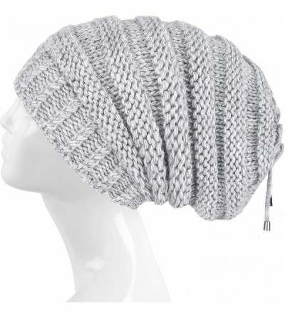 Skullies & Beanies Cable Knit Slouchy Chunky Stripe Oversized Soft Warm Winter Beanie Hat - Light Gray - CM18I5QI7EE $8.26