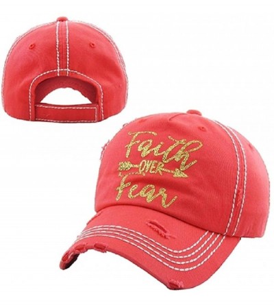 Baseball Caps Adjustable Faith Over Fear Hat Arrow Vintage Distressed Baseball Cap Jp - Coral Orange Pink - CA18T2YOLQ2 $20.89