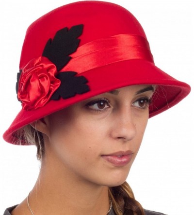 Bucket Hats Farrah Vintage Style Wool Cloche Hat - Red - CC11LR2YFDF $31.78