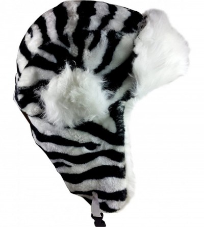 Skullies & Beanies Trooper Ear Flap Cap w/Faux Fur Lining Hat - Zebra - C8127OUZIXT $14.85