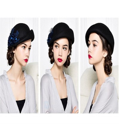 Berets Women's Lace Flower Wool Beret Cap - Black - CO12MCIFWI9 $51.13
