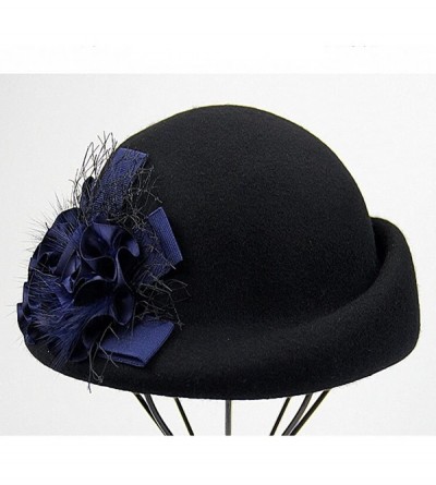 Berets Women's Lace Flower Wool Beret Cap - Black - CO12MCIFWI9 $51.13