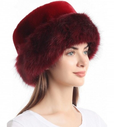 Bucket Hats Women's Leopard Faux Fur Hat with Fleece and Elastic for Winter - Burgendy - CV18XQT30S4 $40.19