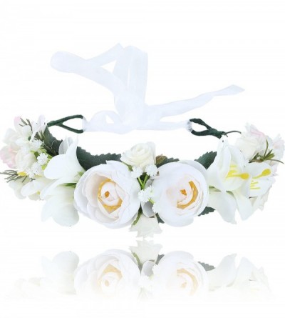Headbands Flower Crown Bohemian Floral Headdress - Female Flower Headband Hair Wreath Wedding Hair Accessories (White) - CO18...