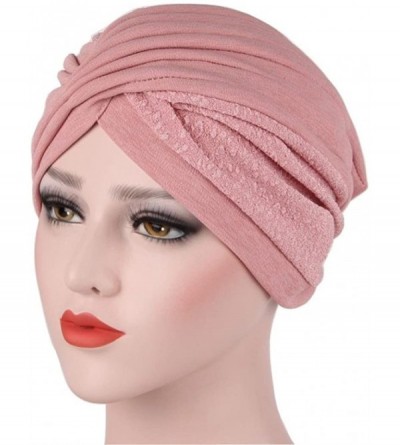 Skullies & Beanies New Women Turban Beanie Hat Bonnet Chemo Cap Muslim Scarf Hijab Lslamic Turbante - Pink - C5185K6KOOQ $19.04