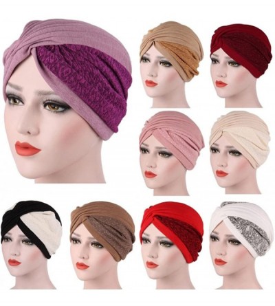 Skullies & Beanies New Women Turban Beanie Hat Bonnet Chemo Cap Muslim Scarf Hijab Lslamic Turbante - Pink - C5185K6KOOQ $8.63