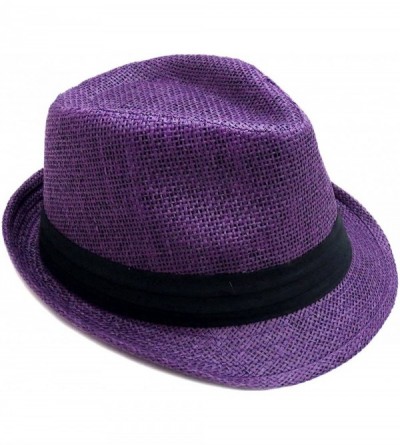 Fedoras Classic Dapper Structured Straw Fedora Hat - Purple - CP18CL2LS6T $12.78