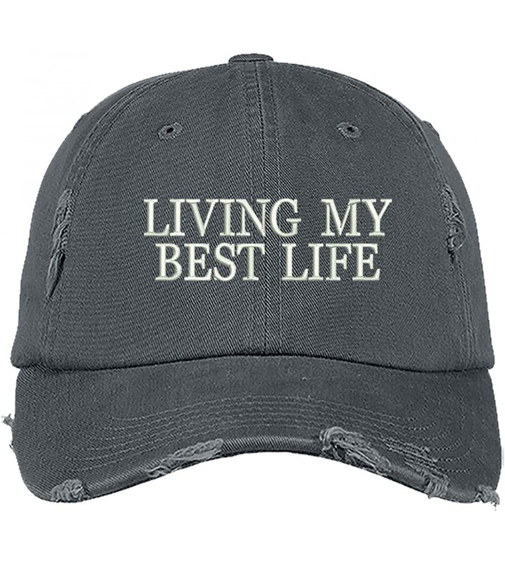 Baseball Caps Living My Best Life Distressed Baseball Cap - Unisex Dad Hat - Gray - CW18MD7C2L3 $19.66
