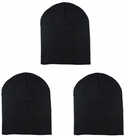 Skullies & Beanies Knit Skull Cap Warm Winter Slouchy Beanies Hat 9 Inch Long - 3pcs - Black - CJ12NU6QSR2 $11.94