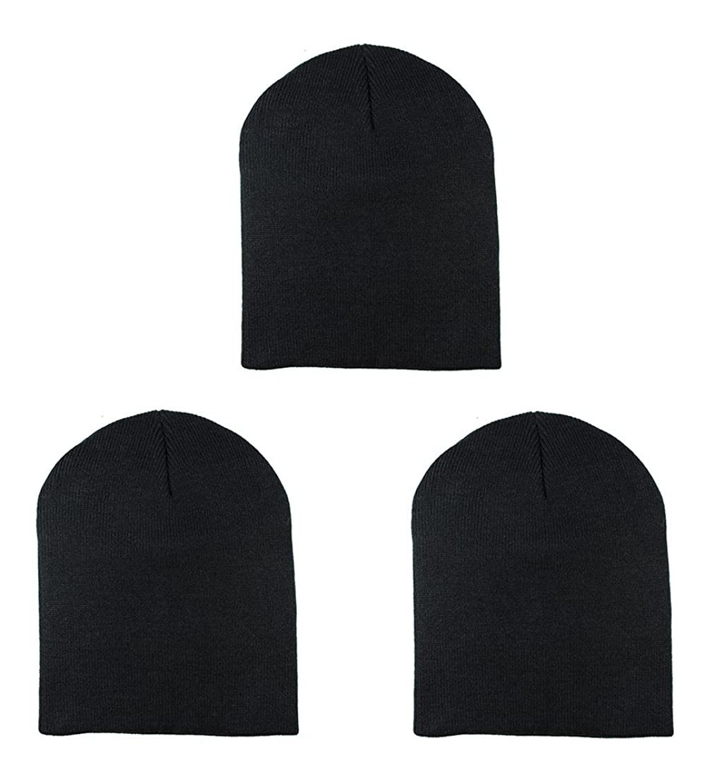 Skullies & Beanies Knit Skull Cap Warm Winter Slouchy Beanies Hat 9 Inch Long - 3pcs - Black - CJ12NU6QSR2 $11.94