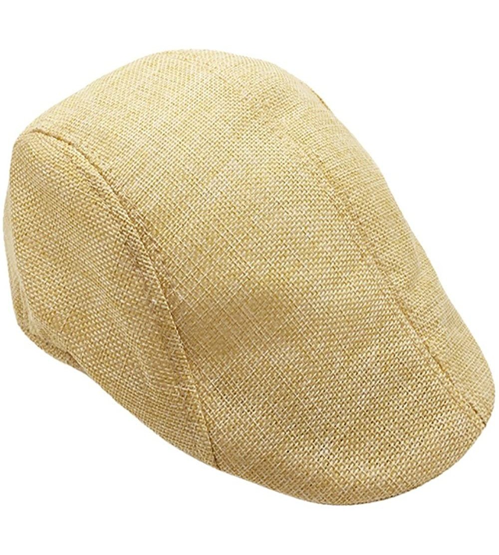 Sun Hats Solid Cotton Newsboy Cap Men Summer Visor Hat Sunhat Mesh Running Sport Casual Breathable Beret Flat Cap - Beige - C...