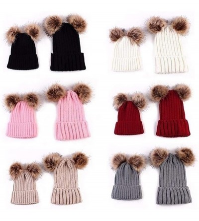 Skullies & Beanies Adults Children Double Fur Winter Casual Warm Cute Knitted Beanie Hats Hats & Caps - Red - CQ18AK03G4T $10.02