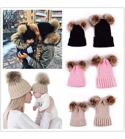 Skullies & Beanies Adults Children Double Fur Winter Casual Warm Cute Knitted Beanie Hats Hats & Caps - Red - CQ18AK03G4T $10.02