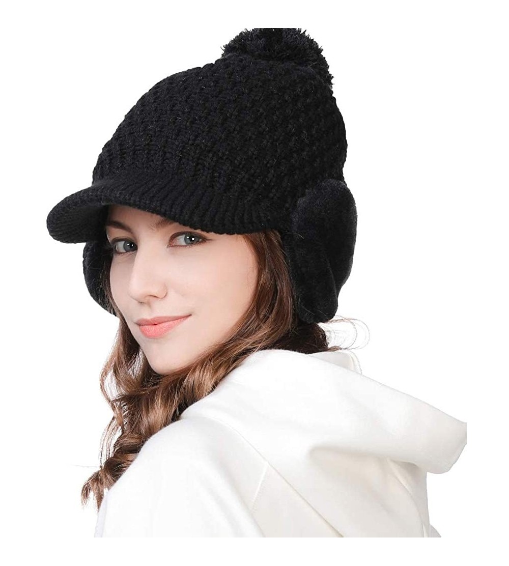 Skullies & Beanies Womens Knit Newsboy Cap Warm Lined Winter Hat 100% Soft Acrylic with Visor - 99722_black - C918KK87YE7 $11.39