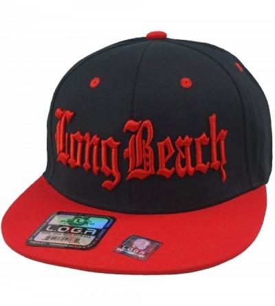 Baseball Caps Long Beach Flat Bill Snapback 3D Embroidery Baseball Hat - Black/Red Bill - CL18SQSN563 $13.68