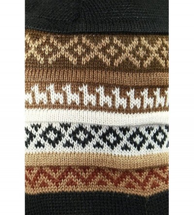 Skullies & Beanies Superfine 100% Alpaca Wool Handmade Intarsia Chullo Ski Hat Beanie Aviator Winter - Black/Ivory/Earth - CV...