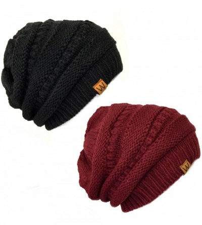 Skullies & Beanies Winter Thick Knit Slouchy Beanie (Set of 2) - Black and Burgundy - CY12KOKJCY7 $29.16