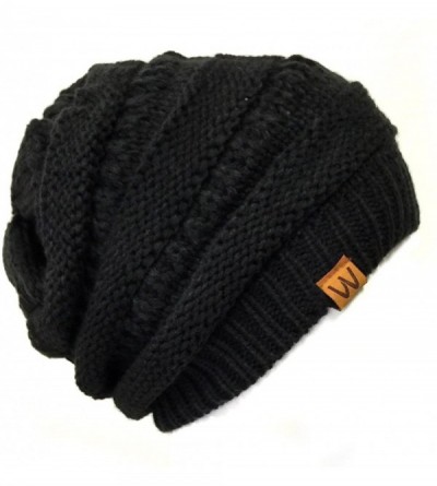 Skullies & Beanies Winter Thick Knit Slouchy Beanie (Set of 2) - Black and Burgundy - CY12KOKJCY7 $14.77