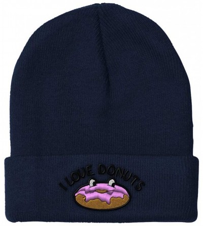 Skullies & Beanies Beanie for Men & Women I Love Donut Embroidery Acrylic Skull Cap Hat 1 Size - Navy - C818ZDNLTRX $11.61