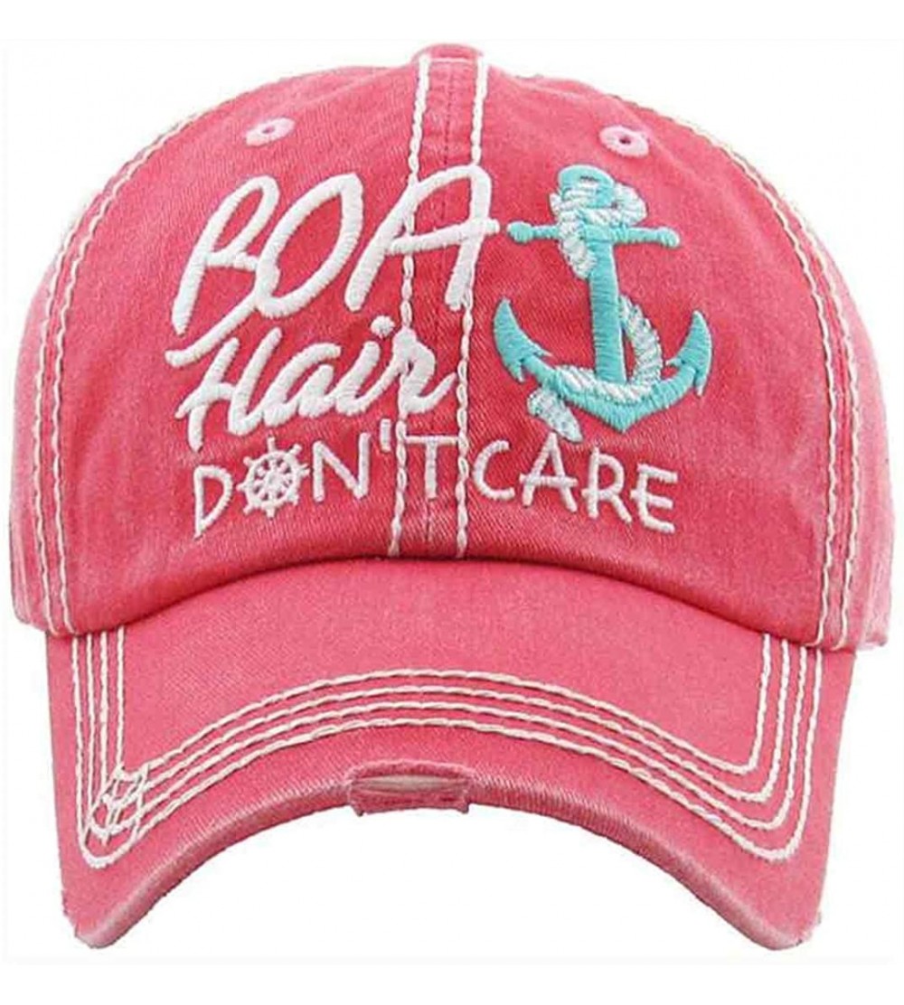 Baseball Caps Boat Hair Don't Care Women's Vintage Cotton Baseball Hat - Pink - CO18RN0OWAT $24.27