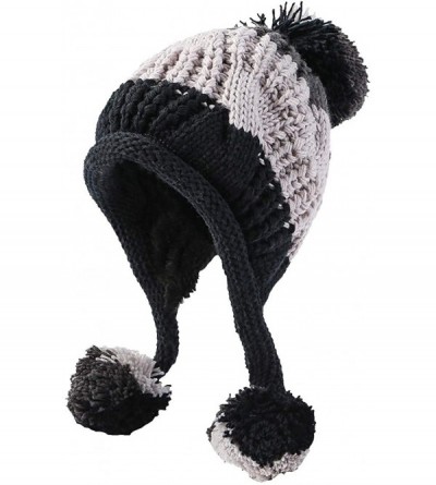 Skullies & Beanies Women Winter Peruvian Beanie Hat Ski Cap Fleece Lined Ear Flaps Dual Layered Pompoms - A15-8888-heise - CZ...