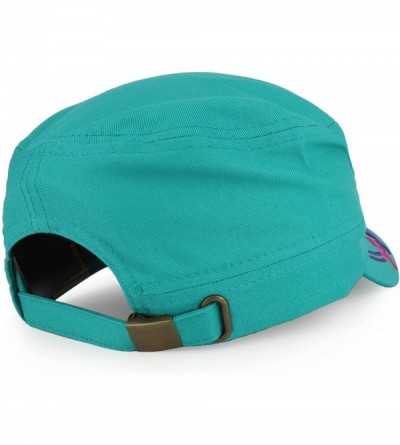 Baseball Caps Fancy Jeweled Cross Embroidered and Printed Flat Top Style Army Cap - Mint - CH1805GK950 $31.40