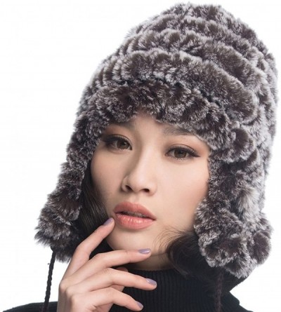 Bomber Hats Women's Rex Rabbit Fur Hats Winter Ear Cap Flexible Multicolor - Coffee Color - CY11FG5AP3R $42.31