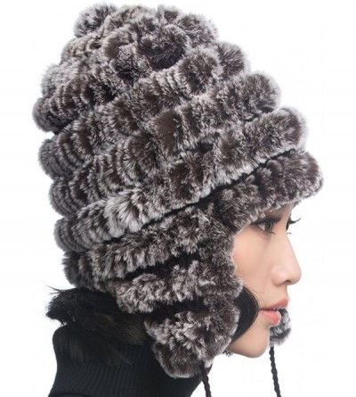Bomber Hats Women's Rex Rabbit Fur Hats Winter Ear Cap Flexible Multicolor - Coffee Color - CY11FG5AP3R $23.74
