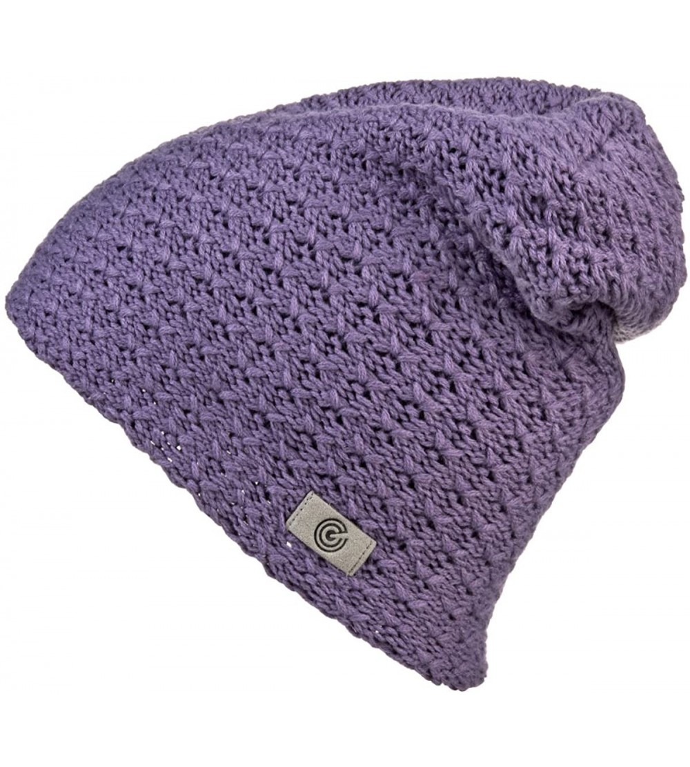 Skullies & Beanies Evony Warm Thick Slouch Beanie - Textured Knit with Soft Inner Lining - One Size - Light Purple - C218924W...