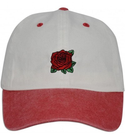 Baseball Caps Red Rose Embroidered Dad Cap Hat Adjustable Polo Style Unconstructed - Natural / Red - C8185E3X6X4 $12.62