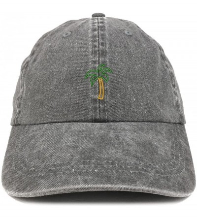 Baseball Caps Palm Tree Embroidered Washed Cotton Adjustable Cap - Black - CF185LZ5XZA $21.20