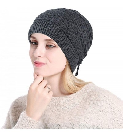 Skullies & Beanies Knit Beanie Skull Cap Thick Fleece Lined Soft & Warm Chunky Beanie Hats or Scarf for Women Daily - A - Gre...