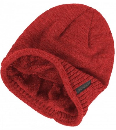 Skullies & Beanies Men Winter Outdoor Fleece Lined Warm Slouchy Knit Beanie Hat Skull Ski Cap - Red - CG18Z0CALA3 $7.05