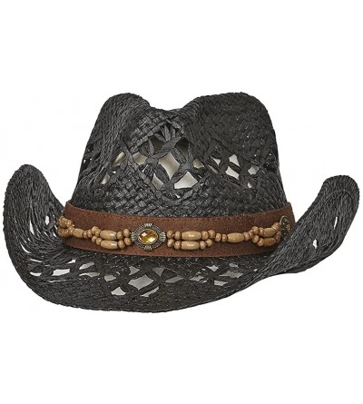 Cowboy Hats Straw Vented Shapeable Country Cowboy Hat w/Bead Band - Black - C412DVR04LP $34.45