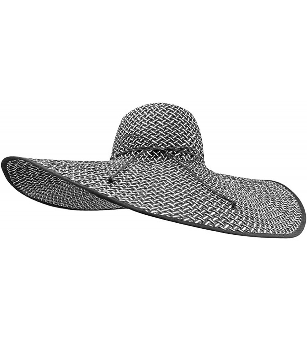 Sun Hats Wide Brim Straw Floppy Hat - Black & White - CG111OSW75P $28.06