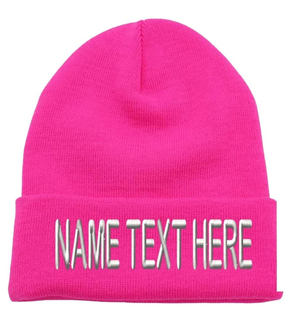Skullies & Beanies Custom Embroidery Personalized Name Text Ski Toboggan Knit Cap Cuffed Beanie Hat - Hot Pink - CC1892H8T7M ...
