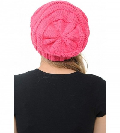 Skullies & Beanies Stylish Thick Soft Cable Knit Slouchy Warm Winter Beanie Hat - Candy Pink - CW18HR6R39Z $14.93