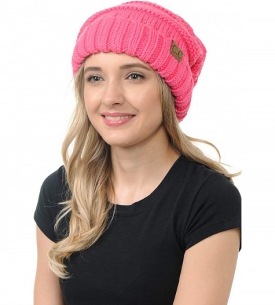 Skullies & Beanies Stylish Thick Soft Cable Knit Slouchy Warm Winter Beanie Hat - Candy Pink - CW18HR6R39Z $14.93