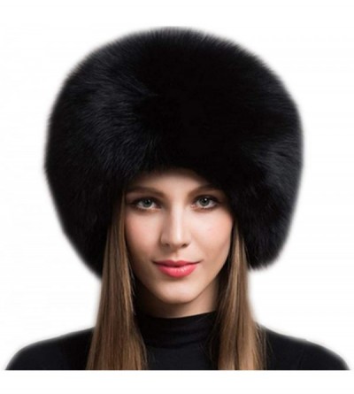 Bomber Hats New Women's Real Fox Fur Hats Leather Outdoor Warm Winter Hats - Black - CE18I3AHMO4 $70.98