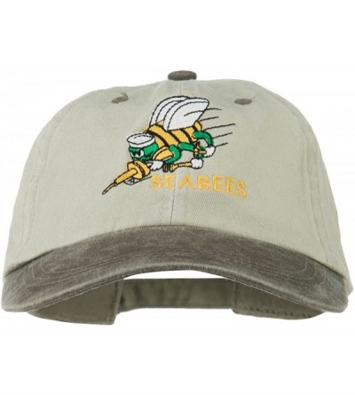 Baseball Caps Navy Seabees Symbol Embroidered Dyed Two Tone Cap - Beige Brown - CJ11QLM8AEZ $28.33