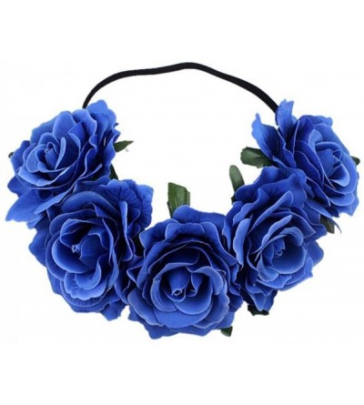 Headbands Love Fairy Bohemia Stretch Rose Flower Headband Floral Crown for Garland Party - Royal Blue - CJ18HXACENZ $22.89