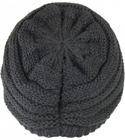 Skullies & Beanies Warm Cable Ribbed Knit Beanie Hat w/Visor Brim - Chunky Winter Skully Cap - Charcoal - C912MYLJR9E $12.46