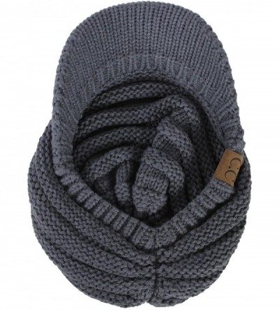 Skullies & Beanies Warm Cable Ribbed Knit Beanie Hat w/Visor Brim - Chunky Winter Skully Cap - Charcoal - C912MYLJR9E $12.46