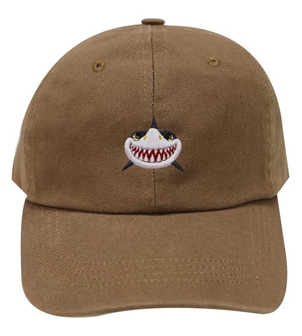 Baseball Caps Shark Face Cotton Baseball Dad Caps - Brown - CY17YEA535R $9.60