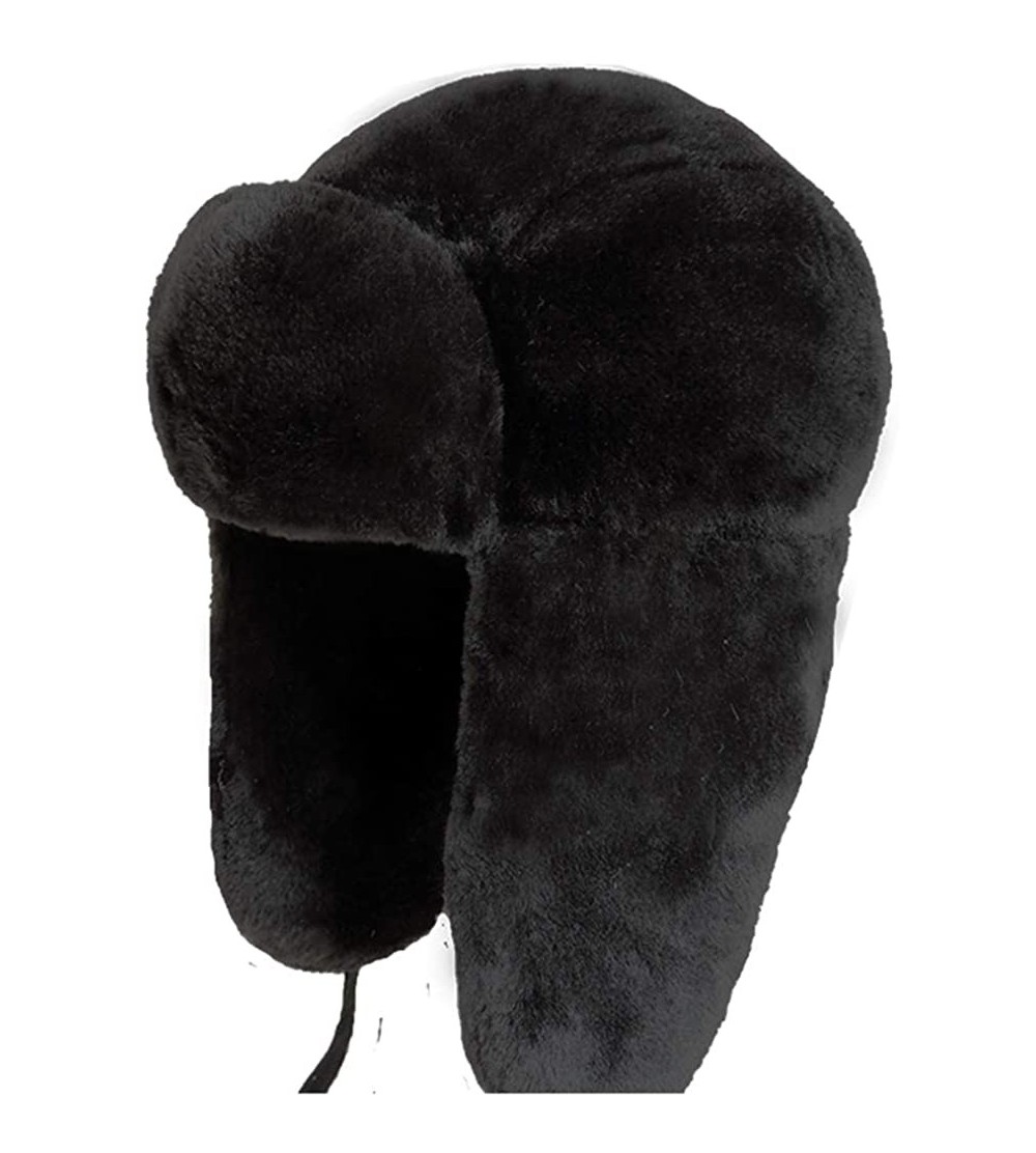 Skullies & Beanies Women Faux Fur Snow Trapper Hat with Ear Flap for Skiing Head - Black - C318K3DAMZ9 $18.43