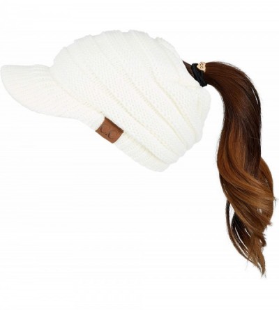 Skullies & Beanies Messy Bun Ponytail Visor Brim Beanie Hat Bundle Hair Tie (MB-131) - Ivory - CO18SE9CQRI $12.22