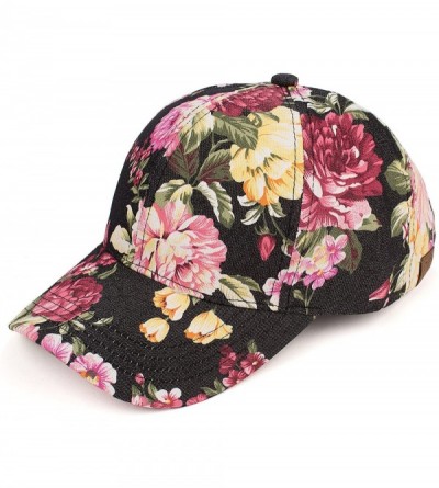 Baseball Caps Womens Floral Daisy Peony Flower Print Velcro Baseball Cap Hat - Peony Print - Black - CO17YZWHIOG $26.63