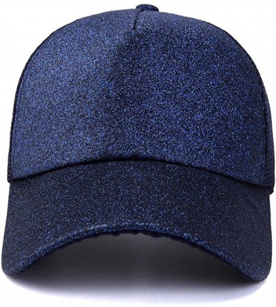 Baseball Caps Glitter Ponytail Baseball Cap High Ponytail Hat Women Messy Buns Mesh Ponycap Dad Hat - A-glitter Blue - C418T9...