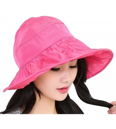 Sun Hats Summer Bill Flap Cap UPF 50+ Cotton Sun Hat Neck Cover Cord for Women - Rose Red - CN18DL87USK $12.35